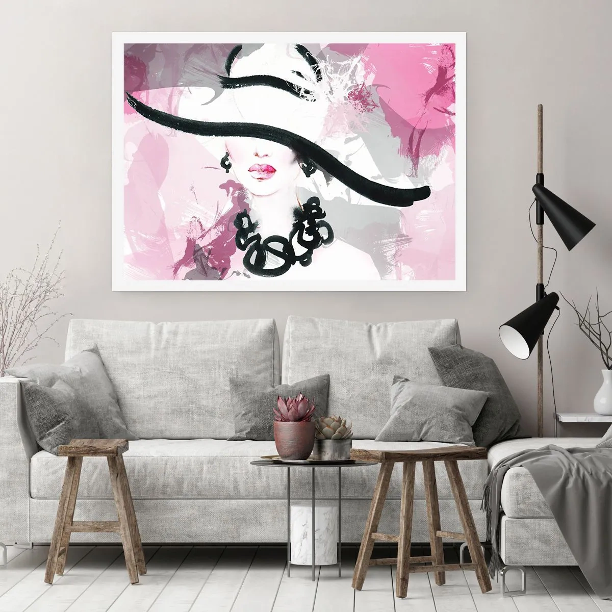 Poster - Bildnis einer Dame in Schwarz und Pink - 91x61 cm