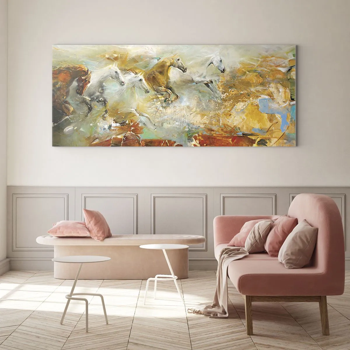 Glasbild - Bild auf glas - Im Galopp durch das Licht - 100x40 cm
