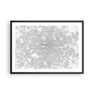 Poster in einem schwarzem Rahmen - Ein minimalistischer Stadtplan in Grautönen - 70x50cm - Karte des Labyrinths von London - Moderne Wanddekoration für Wohnzimmer und Schlafzimmer ARTTOR