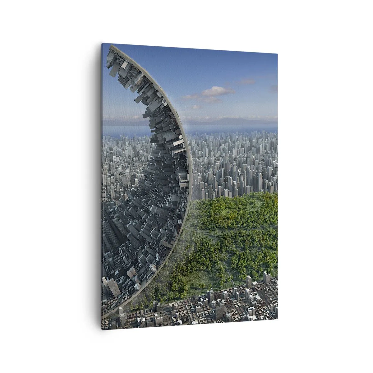 Bild auf Leinwand - Leinwandbild - Eine dynamische Stadt mit einem surrealen Twist - 70x100cm - Die Natur ist ewig - Moderne Wanddekoration für Wohnzimmer und Schlafzimmer ARTTOR