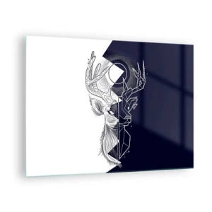 Glasbild - Bild auf glas - Geometrische Zeichnung eines Hirsches auf schwarz-weißem Hintergrund - 70x50cm - Der Kampf und die Einheit der Gegensätze - Moderne Wanddekoration für Wohnzimmer und Schlafzimmer ARTTOR