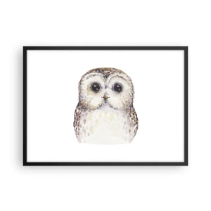 Poster in einem schwarzem Rahmen - Porträt einer Eule auf hellem Hintergrund mit zarten Farben - 70x50cm - Schau mir in die Augen - Moderne Wanddekoration für Wohnzimmer und Schlafzimmer ARTTOR