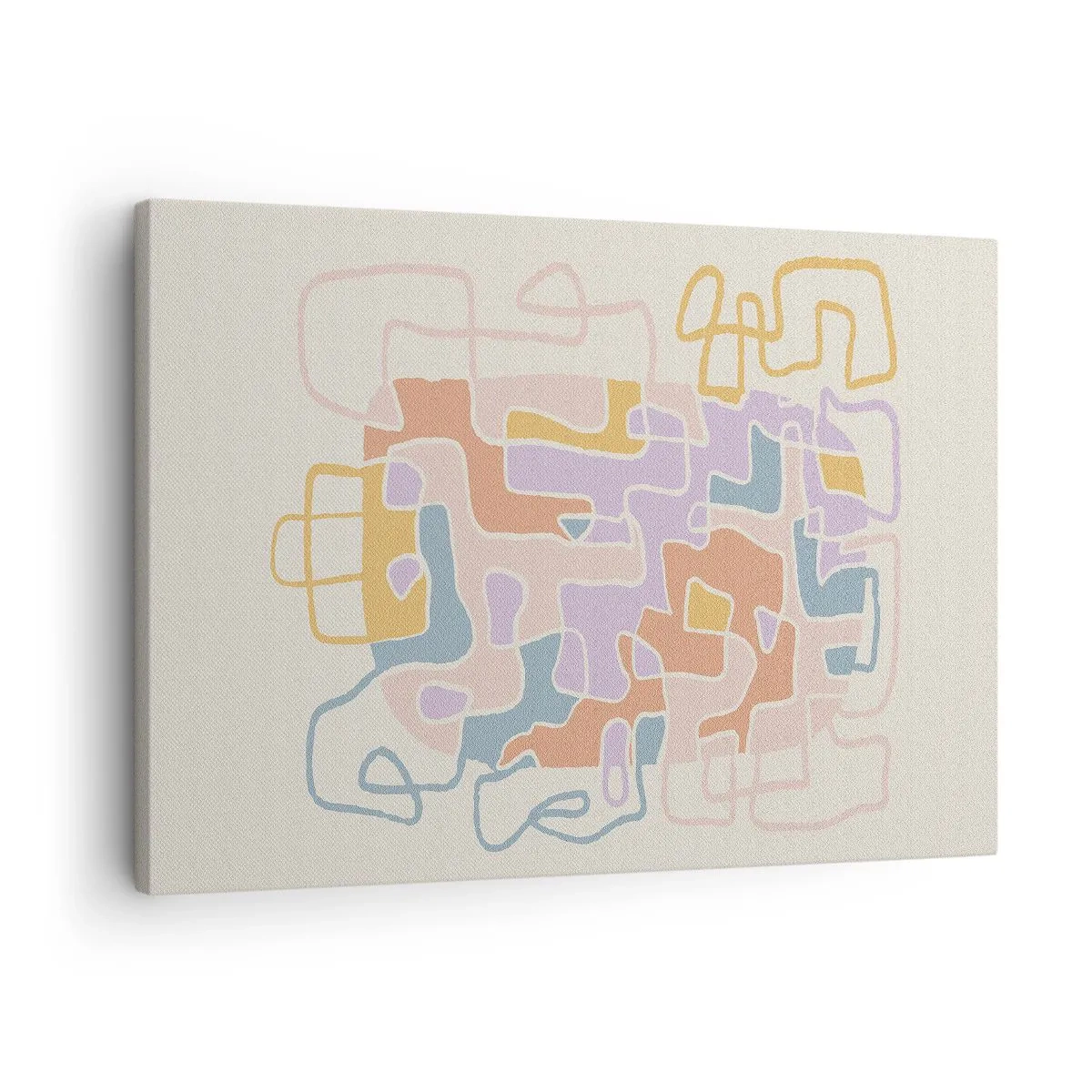 Bild auf Leinwand - Leinwandbild - Pastellfarbene abstrakte Linien erzeugen geometrische Muster - 70x50cm - Labyrinth – ein freudiges Abenteuer - Moderne Wanddekoration für Wohnzimmer und Schlafzimmer ARTTOR