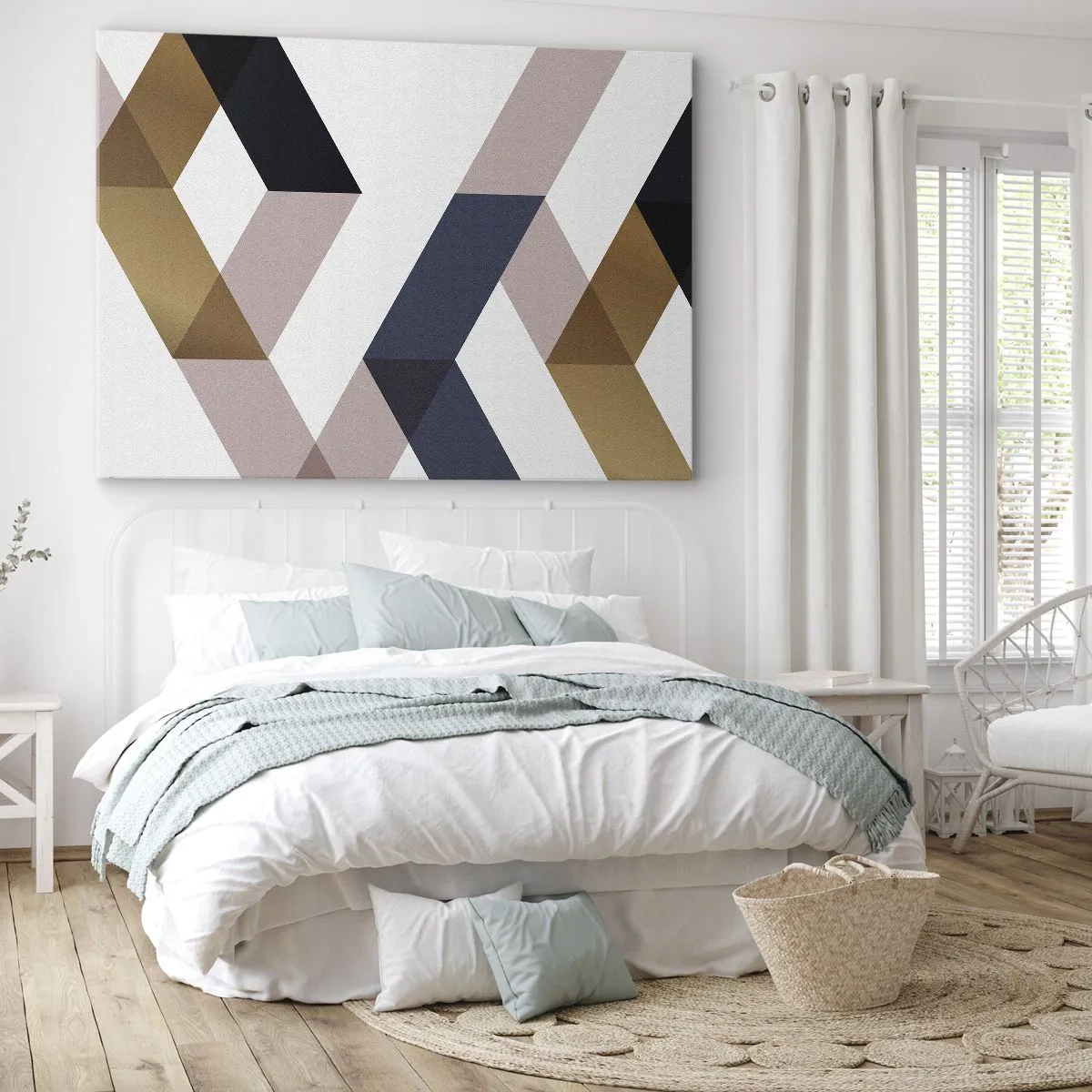 Bild auf Leinwand - Leinwandbild - Geometrische Muster in Gold- und Marineblautönen - 70x50cm - Ebenen und Winkel - Moderne Wanddekoration für Wohnzimmer und Schlafzimmer ARTTOR