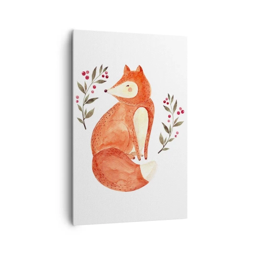 Bild auf Leinwand - Leinwandbild - Ein Aquarellfuchs, umgeben von Zweigen mit Beeren - 80x120cm - Kleine Rothaarige - Moderne Wanddekoration für Wohnzimmer und Schlafzimmer ARTTOR