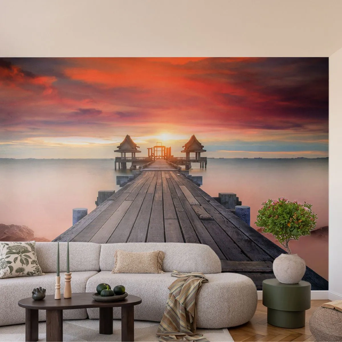 Fototapete Premium Sand - Westen im Osten - Landschaft, Holzsteg, Meer - 100x70 cm