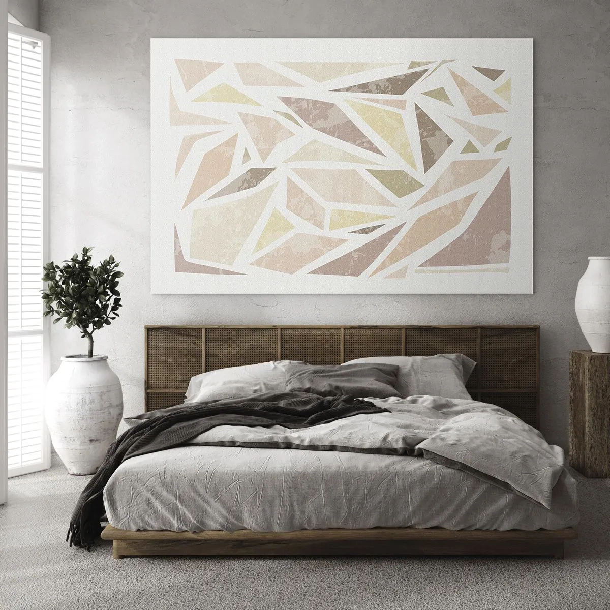 Glasbild - Bild auf glas - Geometrisches Mosaik in Pastellfarben auf hellem Hintergrund - 100x70cm - Buntglas-Komposition - Moderne Wanddekoration für Wohnzimmer und Schlafzimmer ARTTOR