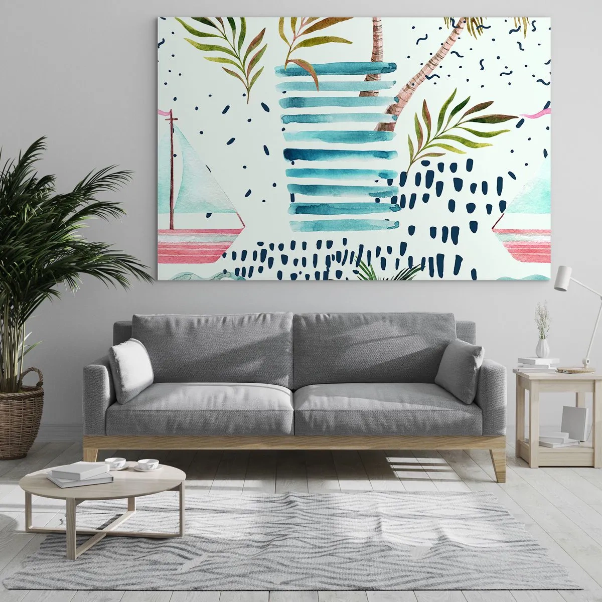 Glasbild - Bild auf glas - Urlaub unter Palmen - 100x70cm - Urlaub unter Palmen - Moderne Wanddekoration für Wohnzimmer und Schlafzimmer ARTTOR