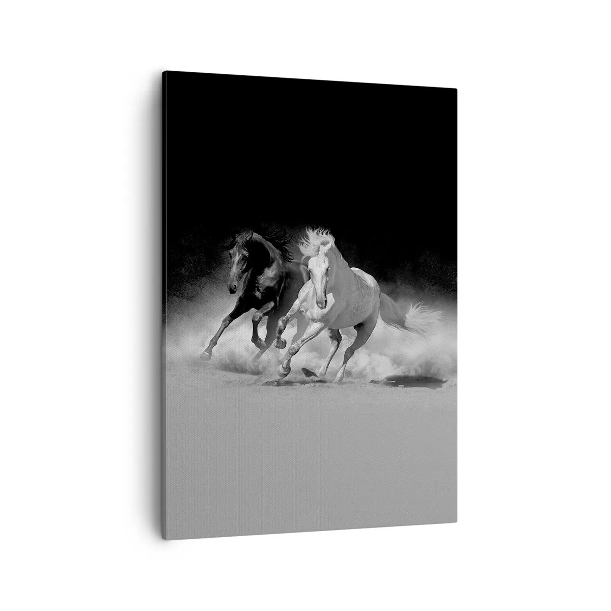 Bild auf Leinwand - Leinwandbild - Laufende Pferde in Schwarz und Weiß - 50x70cm - Galopp der Freiheit - Moderne Wanddekoration für Wohnzimmer und Schlafzimmer ARTTOR