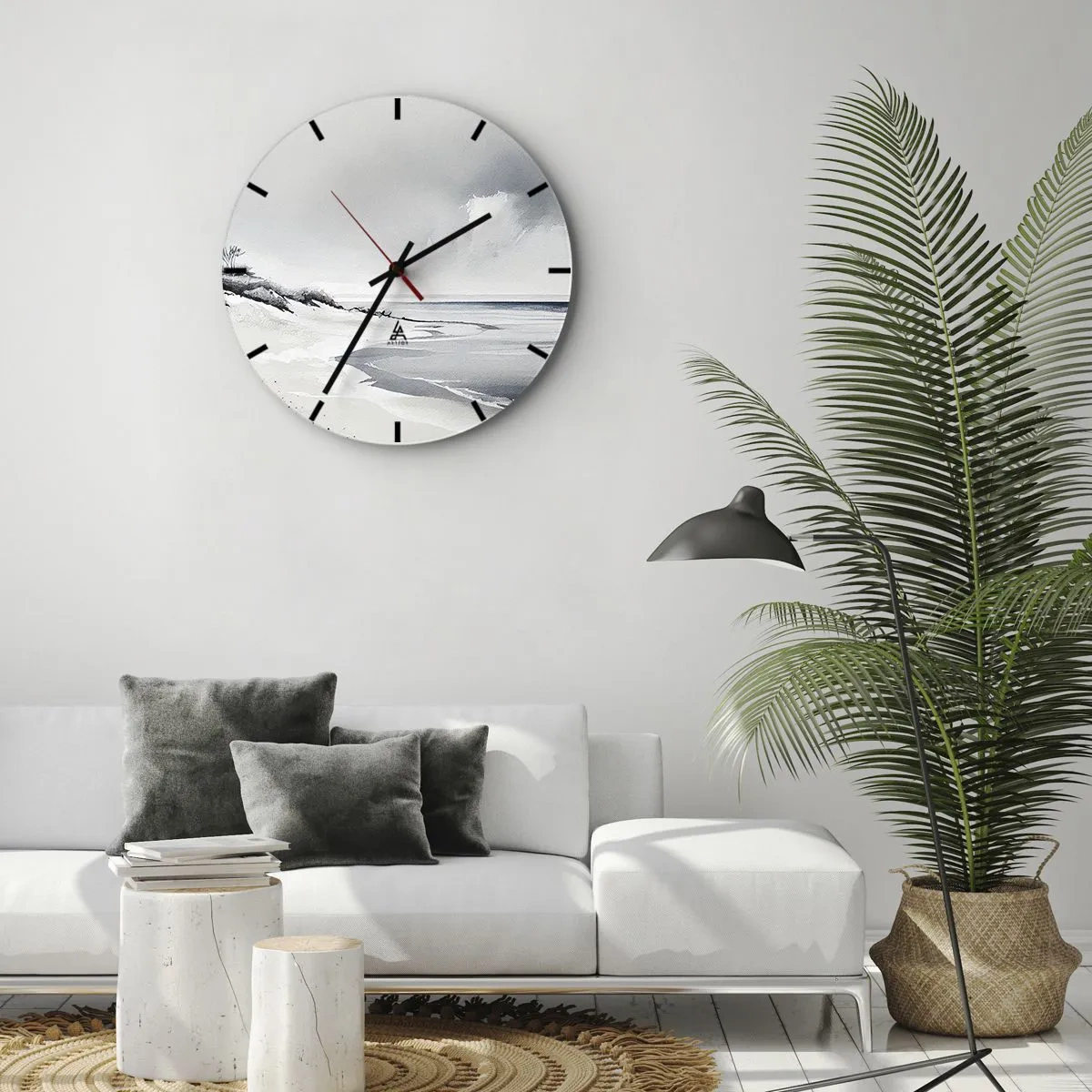 Wanduhr - Glasuhr - Eine minimalistische Strandlandschaft mit Dünen und bewölktem Himmel. - 30x30cm - Für immer zusammen - Moderne Wanddekoration für Wohnzimmer, Küche und Schlafzimmer ARTTOR