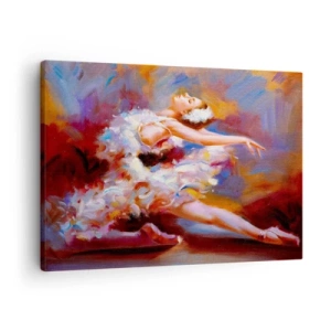 Bild auf Leinwand - Leinwandbild - Eine Ballerina in dynamischer Pose inmitten von Pastellfarben. - 70x50cm - Schwan Gnade - Moderne Wanddekoration für Wohnzimmer und Schlafzimmer ARTTOR