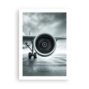 Poster - Ein Flugzeug-Düsentriebwerk in monochromen Tönen - 50x70cm - Die Macht ist da! - Moderne Wanddekoration für Wohnzimmer und Schlafzimmer ARTTOR