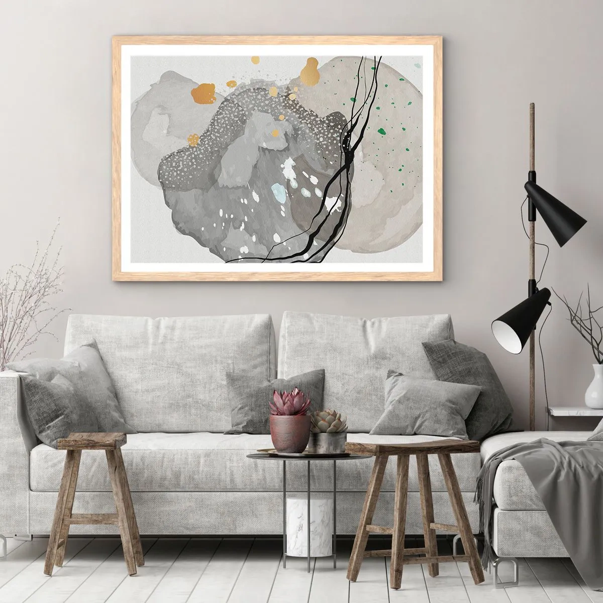Poster in einem Rahmen aus heller Eiche - Organische Komposition - 70x50 cm