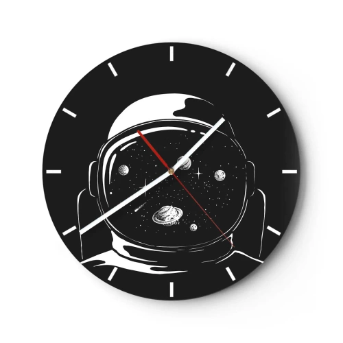 Wanduhr - Glasuhr - Der Kosmos spiegelt sich im Visier eines Astronautenhelms - 30x30cm - Schöne Aussicht - Moderne Wanddekoration für Wohnzimmer, Küche und Schlafzimmer ARTTOR