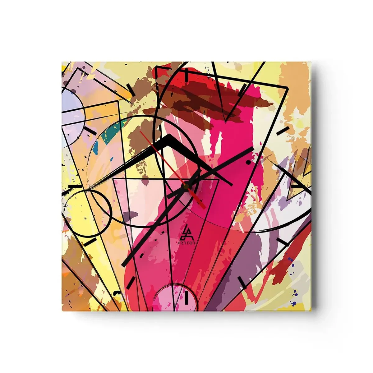 Wanduhr - Glasuhr - Abstraktion mit Linien und geometrischen Formen - 30x30cm - Explosion - Moderne Wanddekoration für Wohnzimmer und Schlafzimmer ARTTOR