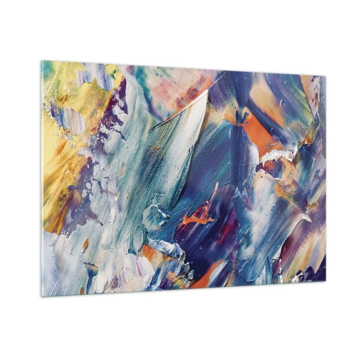 Glasbild - Bild auf glas - Dynamische Abstraktion mit dicken Pinselstrichen - 100x70cm - Farbverwirrung - Moderne Wanddekoration für Wohnzimmer und Schlafzimmer ARTTOR