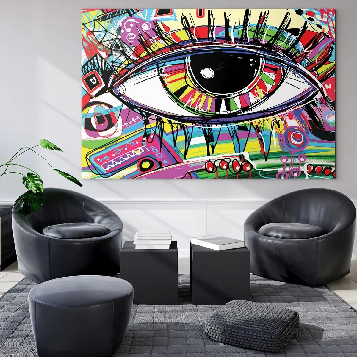 Glasbild - Bild auf glas - Buntes Auge im abstrakten Stil - 70x50cm - Buntes Auge - bunte Seele - Moderne Wanddekoration für Wohnzimmer und Schlafzimmer ARTTOR