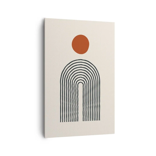 Bild auf Leinwand - Leinwandbild - Modernes abstraktes Muster mit Linien und einem roten Kreis - 80x120cm - Magnetismus von Formen und Farben - Moderne Wanddekoration für Wohnzimmer und Schlafzimmer ARTTOR