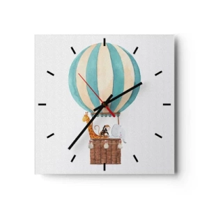 Wanduhr - Glasuhr - Ein Ballon mit süßen Tieren in Pastellfarben - 30x30cm - Fantastische Reise - Moderne Wanddekoration für Wohnzimmer und Schlafzimmer ARTTOR