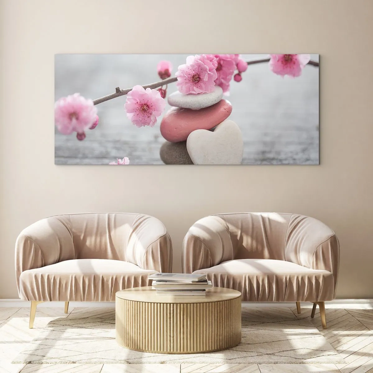 Glasbild - Bild auf glas - Glückseligkeit mit einer Kirschblüte - 100x40 cm