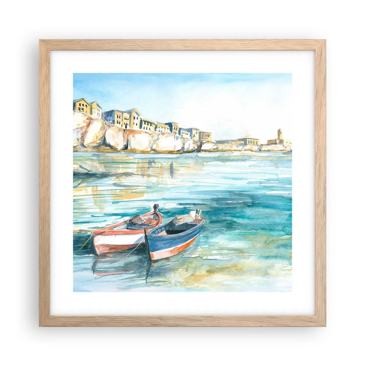 Poster in einem Rahmen aus heller Eiche - Landschaft in Azurblau - 40x40 cm