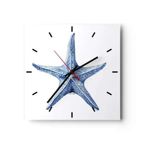 Wanduhr - Glasuhr - Blauer Seestern auf weißem Hintergrund im minimalistischen Stil - 30x30cm - Stern des Meeres - Moderne Wanddekoration für Wohnzimmer und Schlafzimmer ARTTOR