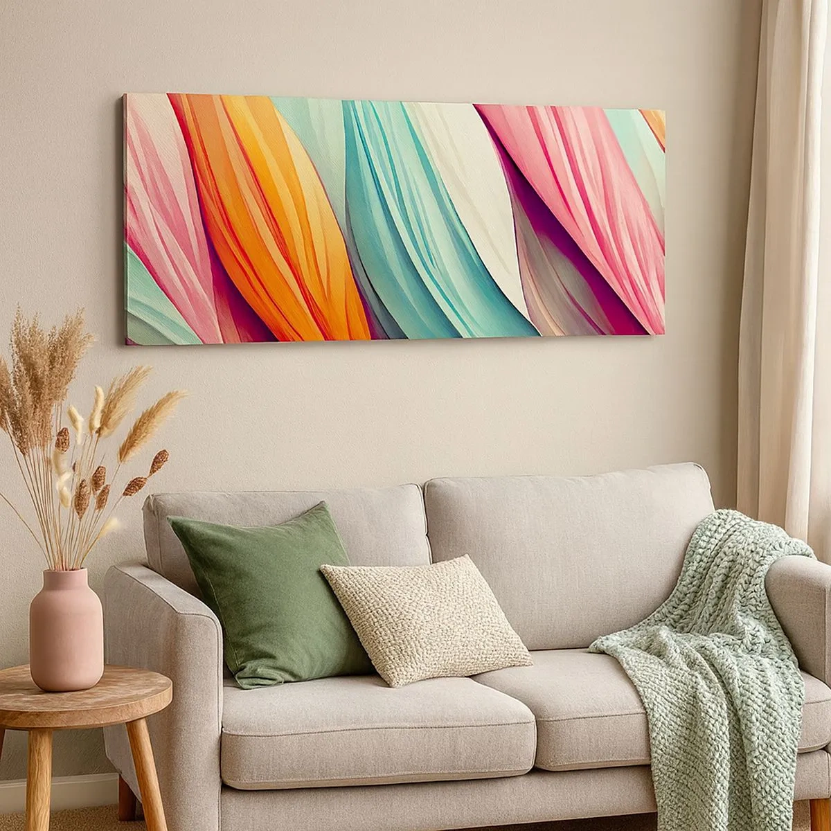 Bild auf Leinwand - Leinwandbild - Regenbogengewebe - 100x40 cm