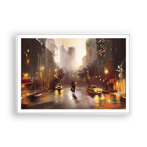 Poster in einem weißen Rahmen - Im Licht von New York - 100x70 cm