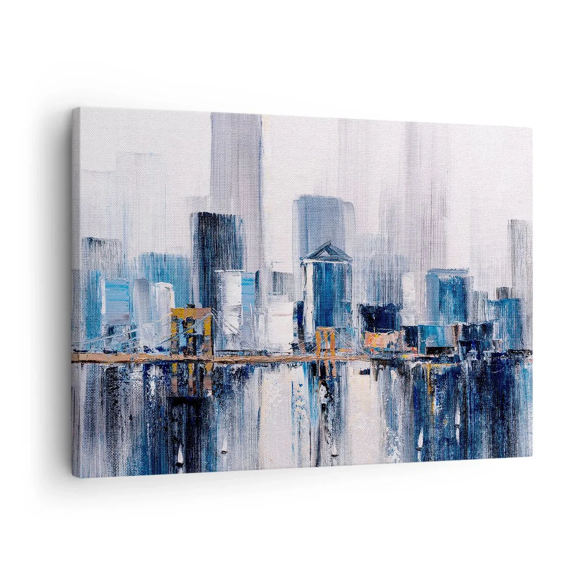 Bild auf Leinwand - Leinwandbild - Abstraktes Stadtpanorama mit Blau- und Gelbtönen - 70x50cm - New Yorker Eindruck - Moderne Wanddekoration für Wohnzimmer und Schlafzimmer ARTTOR
