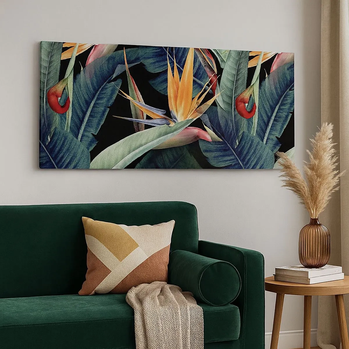 Bild auf Leinwand - Leinwandbild - Flammende Blumen der Tropen - 100x40 cm