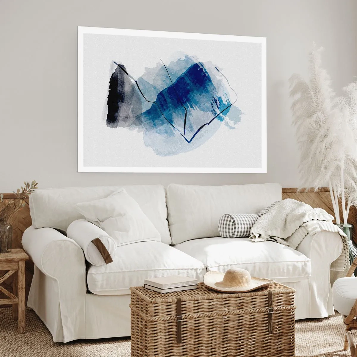 Poster - Abstrakte Formen in Blautönen mit zarten Linien - 100x70cm - Eisberg - Moderne Wanddekoration für Wohnzimmer und Schlafzimmer ARTTOR