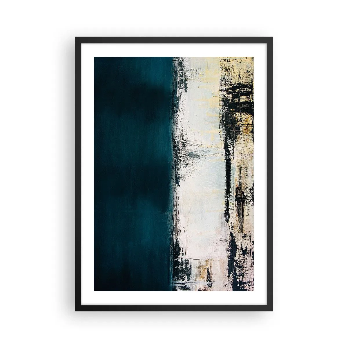 Poster in einem schwarzem Rahmen - Abstrakte Komposition in Marineblau- und Beigetönen - 50x70cm - Horizontale Komposition - Moderne Wanddekoration für Wohnzimmer und Schlafzimmer ARTTOR