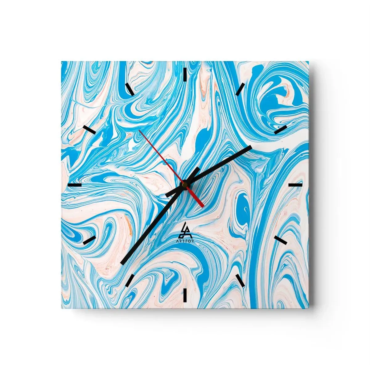 Wanduhr - Glasuhr - Abstrakte Wirbel im blauen und weißen Marmorstil - 30x30cm - Sumpf in Türkis - Moderne Wanddekoration für Wohnzimmer und Schlafzimmer ARTTOR