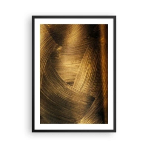 Poster in einem schwarzem Rahmen - Abstrakte goldene Pinselstriche auf dunklem Hintergrund - 50x70cm - In einem goldenen Labyrinth - Moderne Wanddekoration für Wohnzimmer und Schlafzimmer ARTTOR
