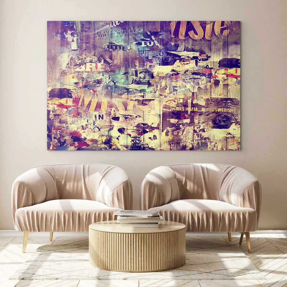 Glasbild - Bild auf glas - Abstrakte Komposition mit urbanen Texturen und Graffiti - 100x70cm - Und das ist alles, was es geben wird - Moderne Wanddekoration für Wohnzimmer und Schlafzimmer ARTTOR