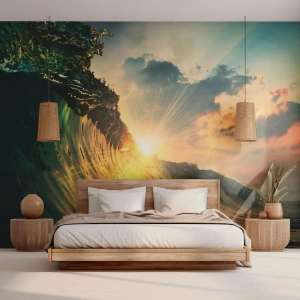 Fototapete Premium Sand - Surfer, wo bist du? - Meereswelle, Sonnenstrahlen, Natur - 150x105 cm