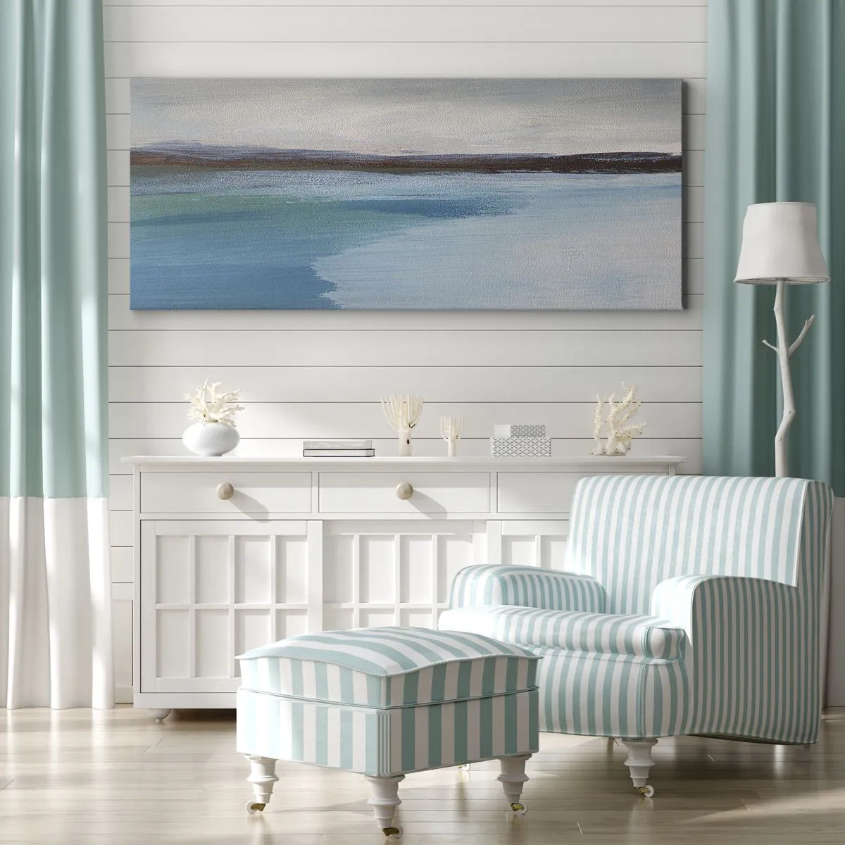 Bild auf Leinwand - Leinwandbild - Eine minimalistische Landschaft mit Wasserlinie und Horizont - 140x50cm - Horizontale Landschaft - Moderne Wanddekoration für Wohnzimmer und Schlafzimmer ARTTOR