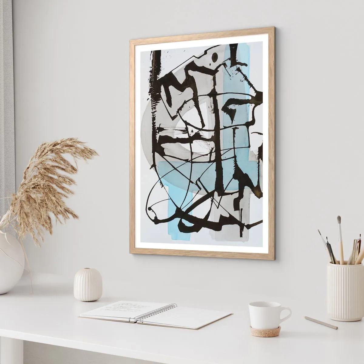 Poster in einem Rahmen aus heller Eiche - Trotzdem blau - 30x40 cm