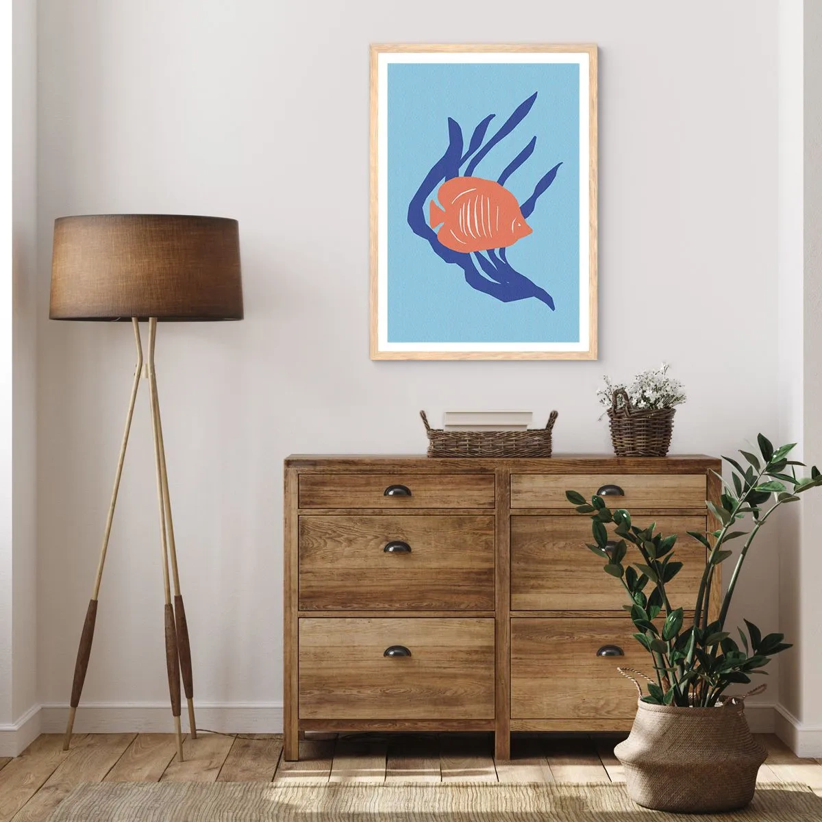 Poster in einem Rahmen aus heller Eiche - Bewohnerin von Korallengewässern - 30x40 cm