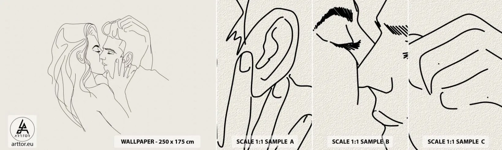 Fototapetenmuster Standard Eco - Verstrickt im Gefühl - Grafik, Verliebtes Pärchen, Kuss - 100x30 cm