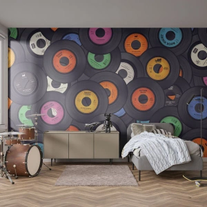 Selbstklebende Fototapete Deluxe Sticker - Farben der Klassiker - Vinyl, Musik, Jahrgang - 200x140 cm