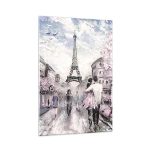 Glasbild - Bild auf glas - Ein romantischer Spaziergang in Paris am Eiffelturm - 80x120cm - Wie man sich verlieben kann, ist nur in ... - Moderne Wanddekoration für Wohnzimmer und Schlafzimmer ARTTOR