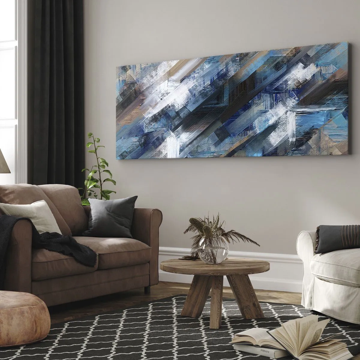 Bild auf Leinwand - Leinwandbild - Auf einer blauen Diagonale - 100x40 cm