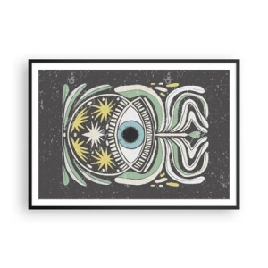 Poster in einem schwarzem Rahmen - Ein symbolisches Auge, umgeben von abstrakten Mustern - 100x70cm - Stammesrituale - Moderne Wanddekoration für Wohnzimmer und Schlafzimmer ARTTOR