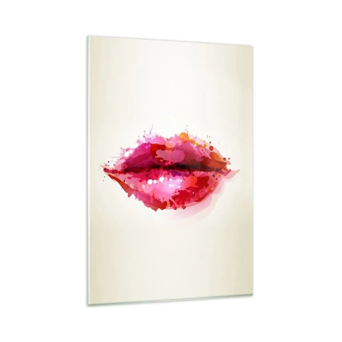 Glasbild - Bild auf glas - Abstraktes Lippenmotiv in Rosa- und Rottönen - 80x120cm - Ein rötlicher Rotton - Moderne Wanddekoration für Wohnzimmer und Schlafzimmer ARTTOR