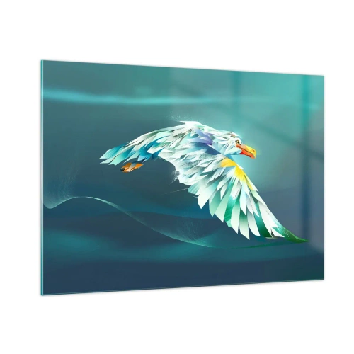 Glasbild - Bild auf glas - Ein abstraktes Bild eines Adlers in Blau- und Weißtönen vor einem Wellenhintergrund. - 100x70cm - Der Adler deiner Flüge ist die Kraft - Moderne Wanddekoration für Wohnzimmer und Schlafzimmer ARTTOR