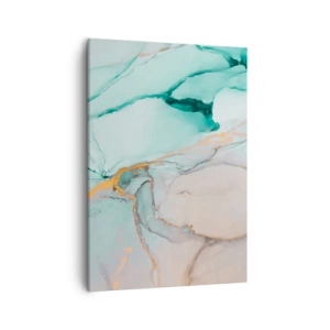 Bild auf Leinwand - Leinwandbild - Eine abstrakte Komposition in Türkis- und Goldtönen. - 50x70cm - Ein Tanz der Formen und Farben - Moderne Wanddekoration für Wohnzimmer und Schlafzimmer ARTTOR