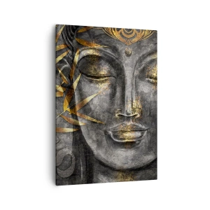 Bild auf Leinwand - Leinwandbild - Zen-Buddha-Bild mit goldenem Bambus - 50x70cm - Fühle den Frieden - Moderne Wanddekoration für Wohnzimmer und Schlafzimmer ARTTOR