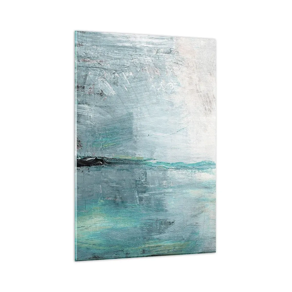 Glasbild - Bild auf glas - Abstraktion in Türkis- und Grautönen - 80x120cm - Horizontal in Blau - Moderne Wanddekoration für Wohnzimmer und Schlafzimmer ARTTOR