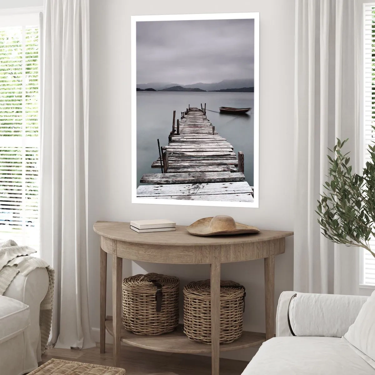Poster - Ein alter Pier mit einem Boot auf ruhigem Wasser - 50x70cm - Du kannst morgen gehen - Moderne Wanddekoration für Wohnzimmer und Schlafzimmer ARTTOR